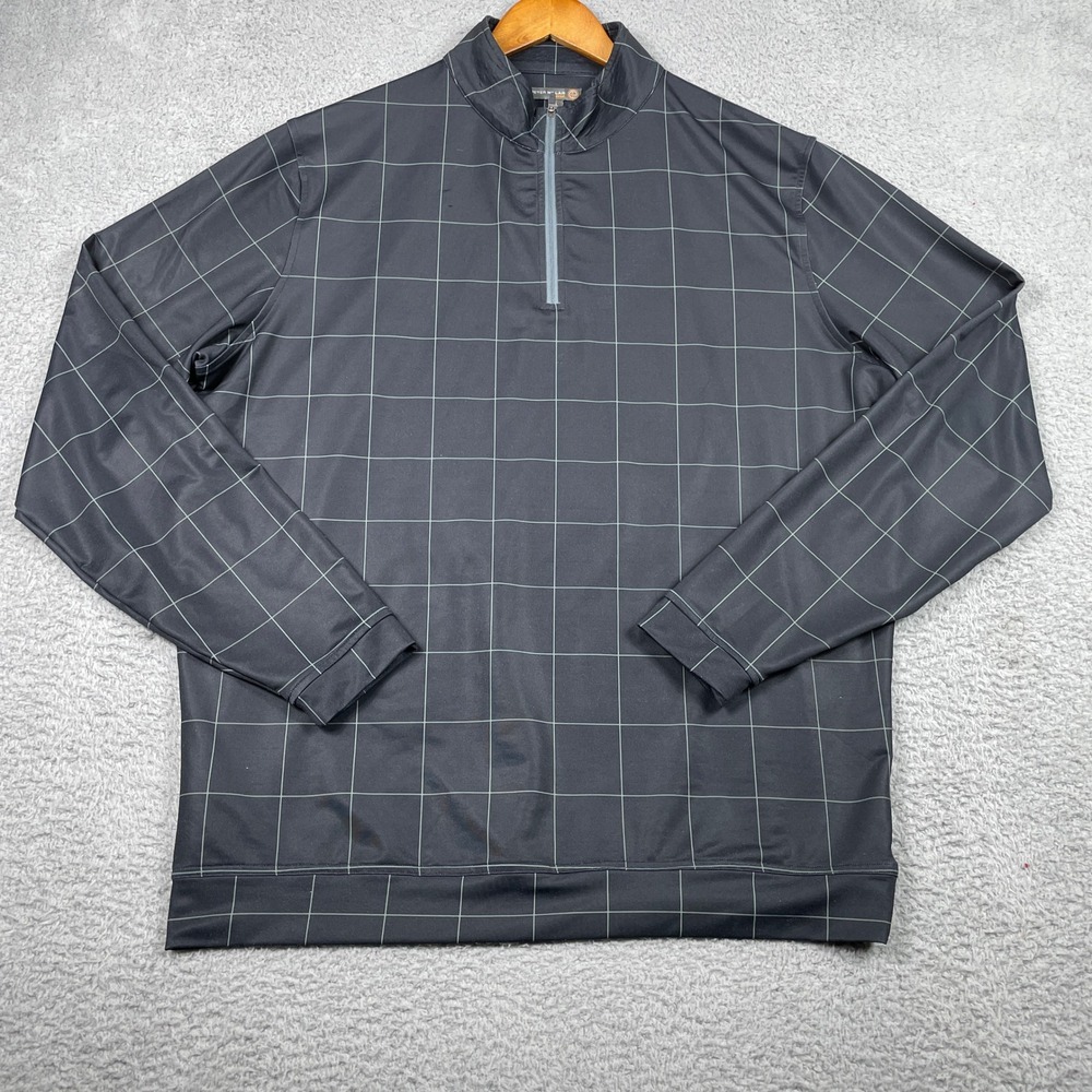 Peter Millar 1/4 Zip Golf Pullover Mens XL Black Windowpane Grid Stretch Wicking